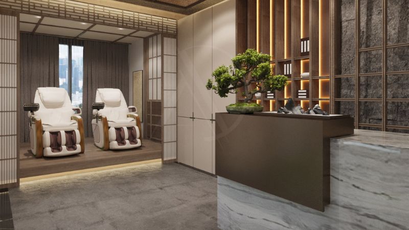 Không gian spa mở ra cảm giác thư thái với ánh sáng dịu nhẹ và màu sắc hài hòa