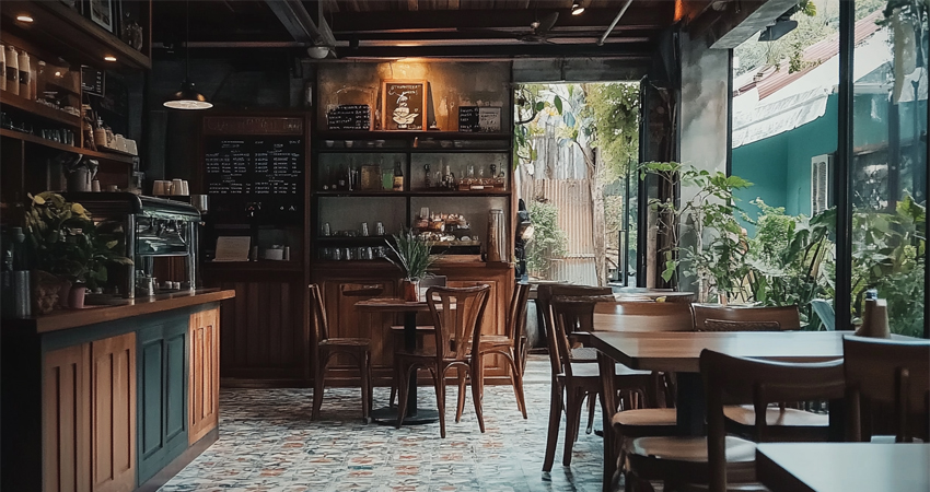 Quán cafe với trang trí tranh ảnh