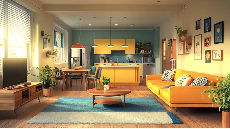 Thiết kế mở của phòng khách liền bếp mang lại vẻ đẹp hiện đại